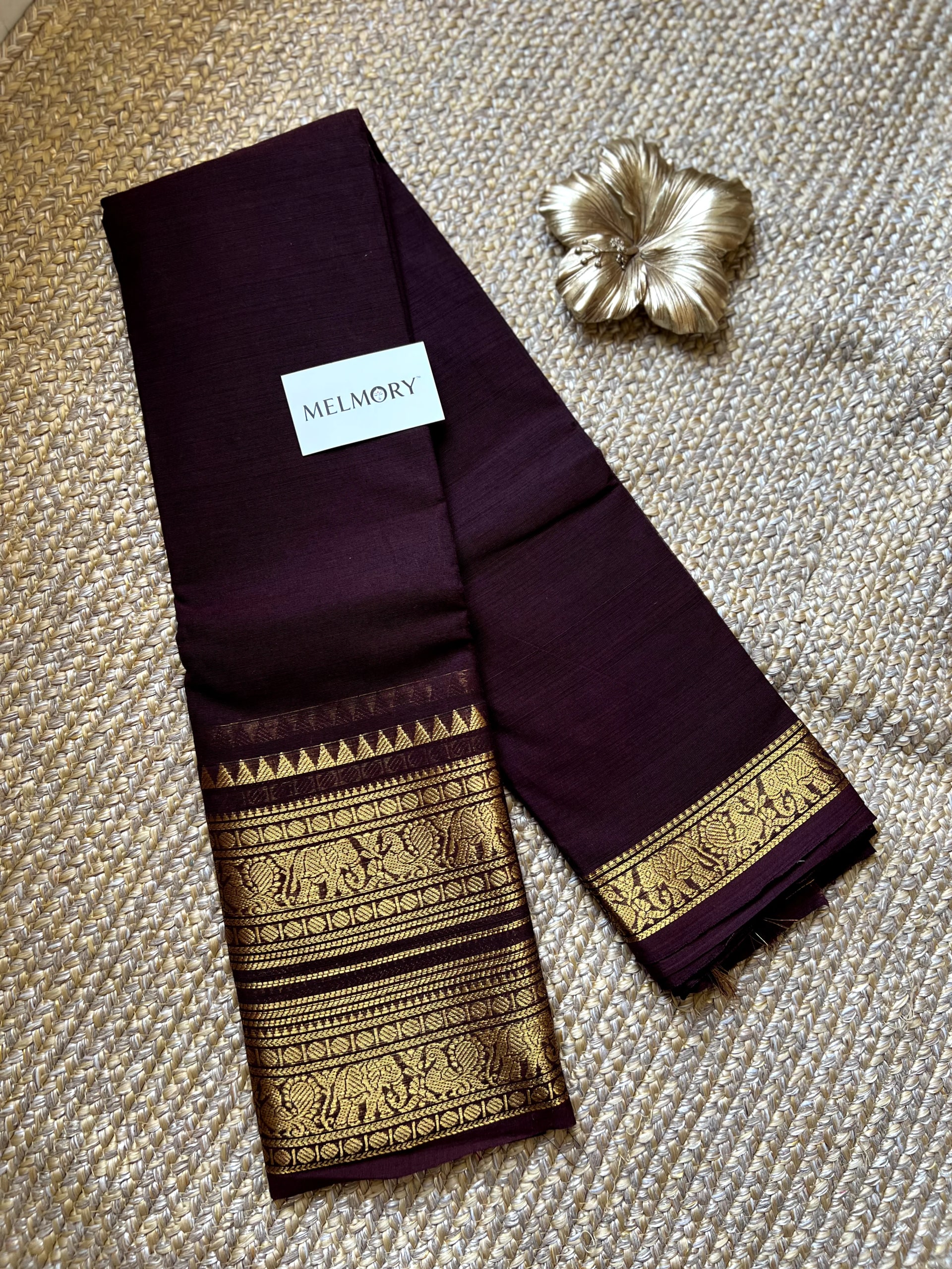 Double Zari Border Kanchi Cotton Saree - Coffee Brown
