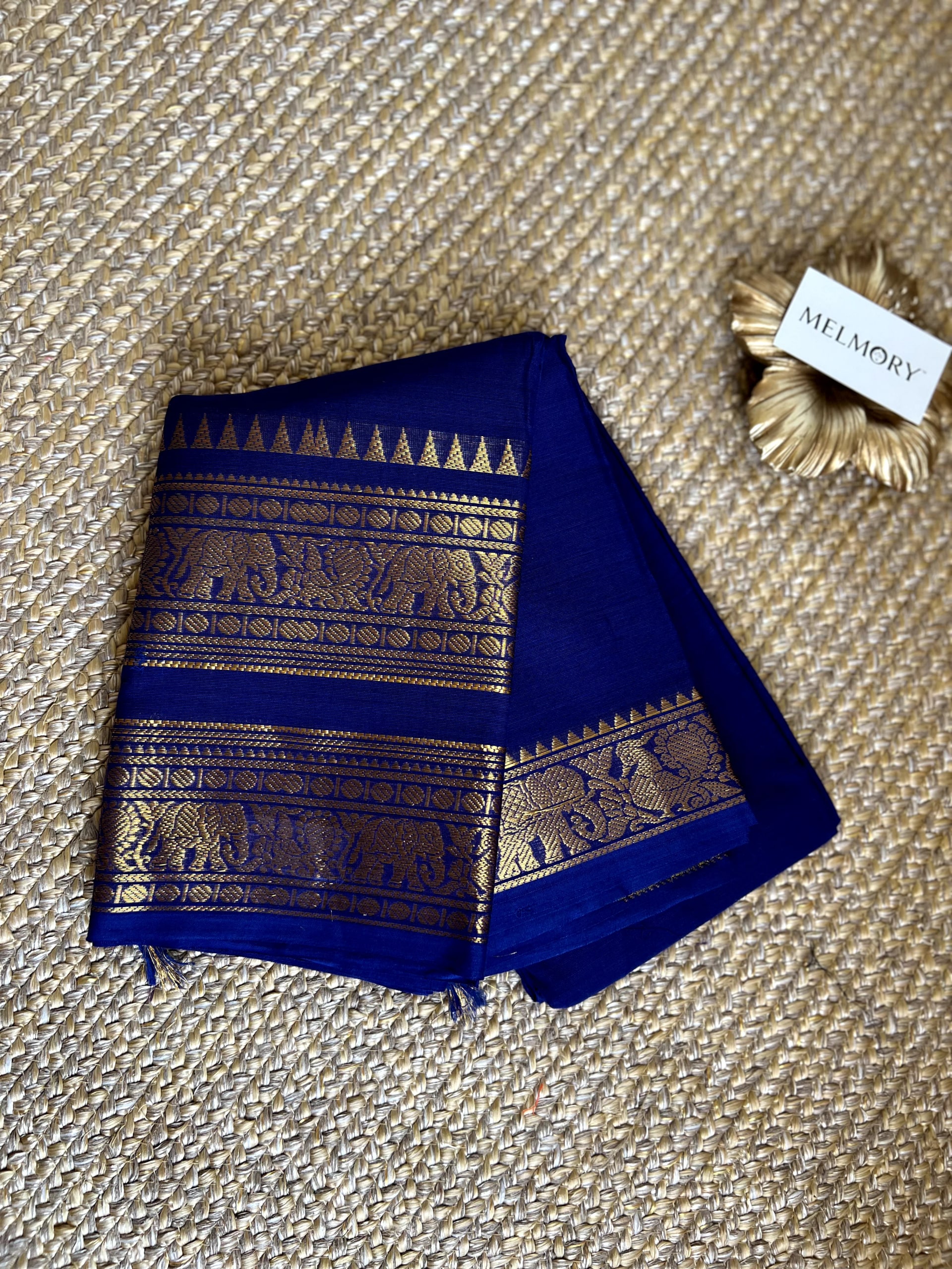 Double Zari Border Kanchi Cotton Saree - Royal Blue