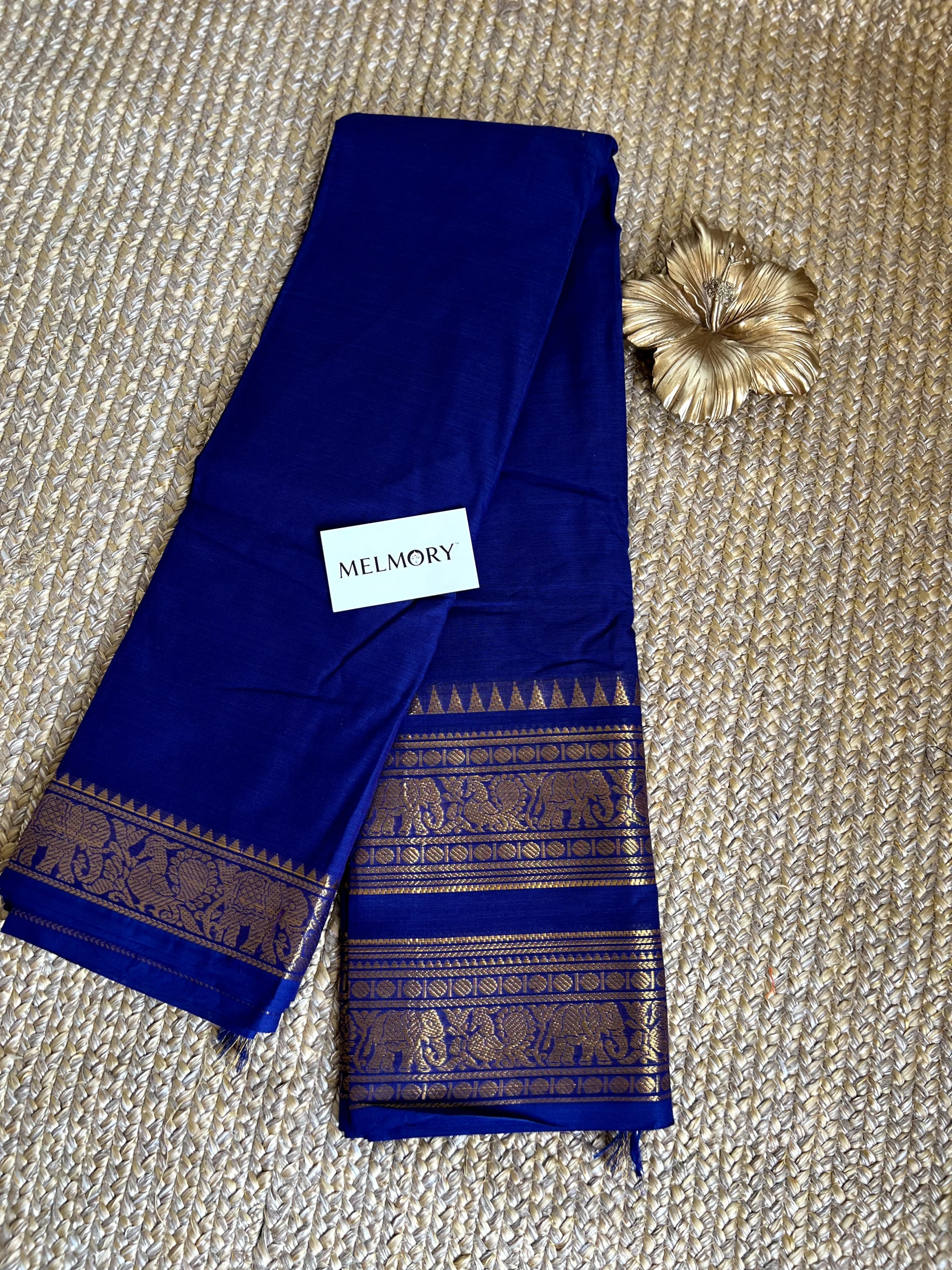 Double Zari Border Kanchi Cotton Saree - Royal Blue