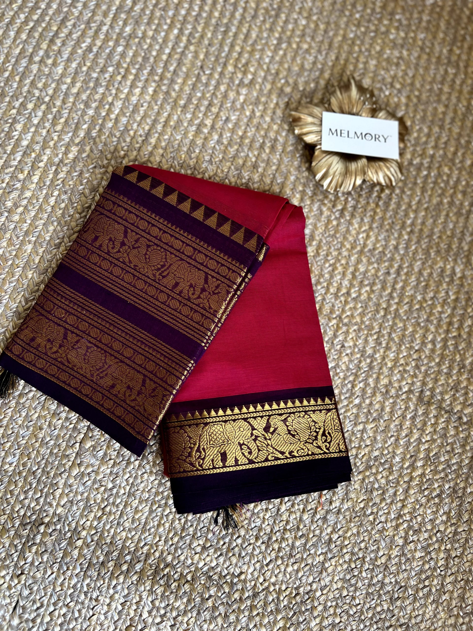 Double Zari Border Kanchi Cotton Saree - Vibrant Pink with Purple