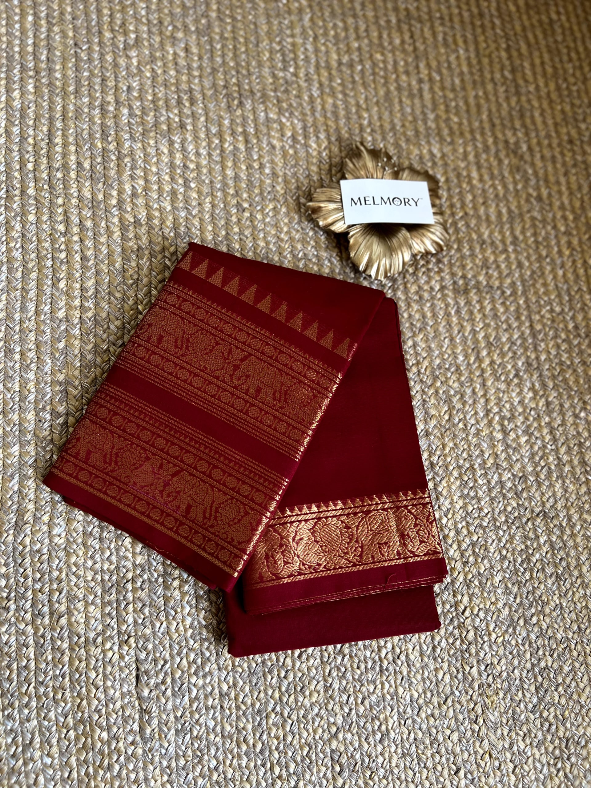 Double Zari Border Kanchi Cotton Saree - Deep Red