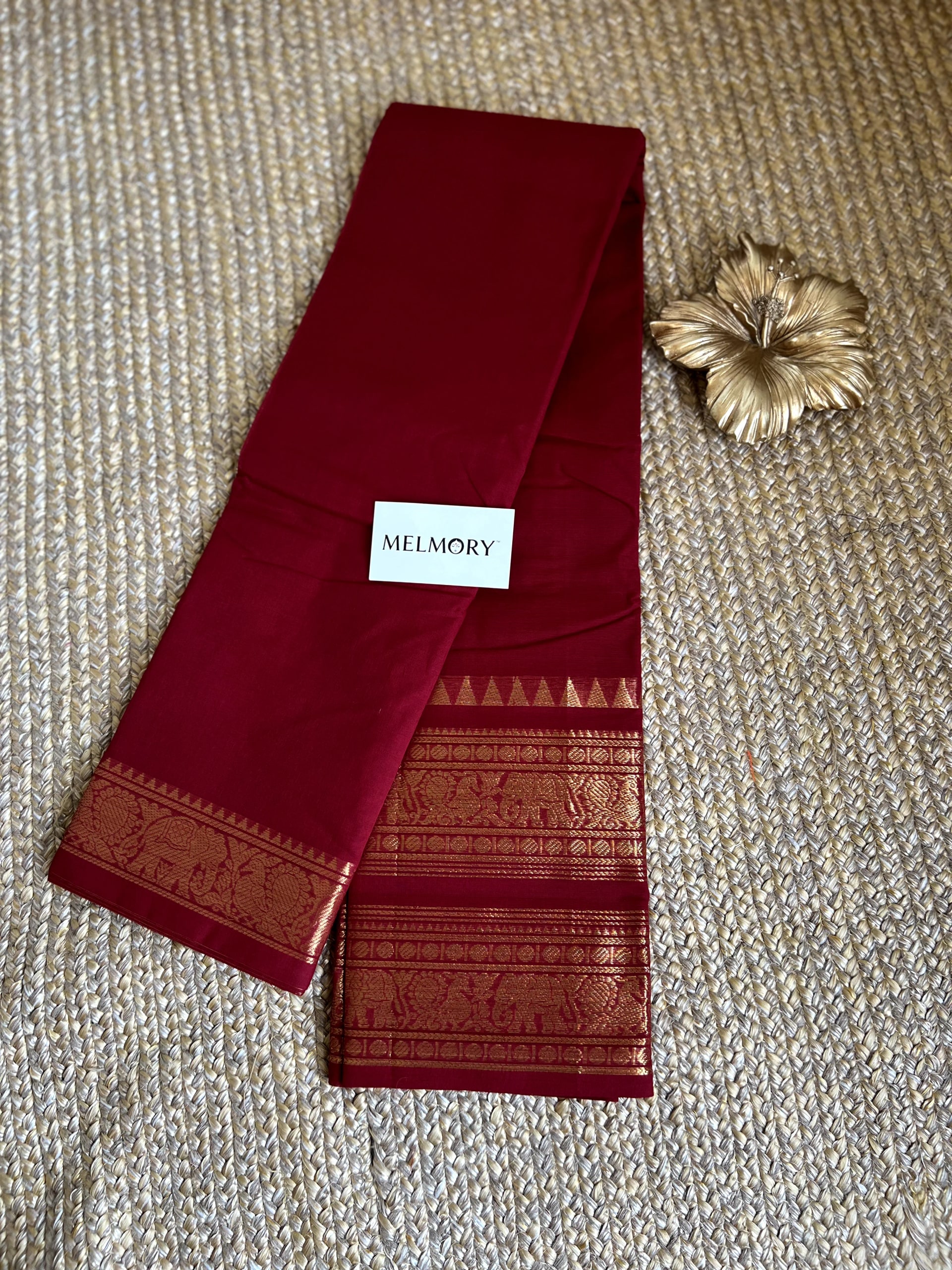 Double Zari Border Kanchi Cotton Saree - Deep Red