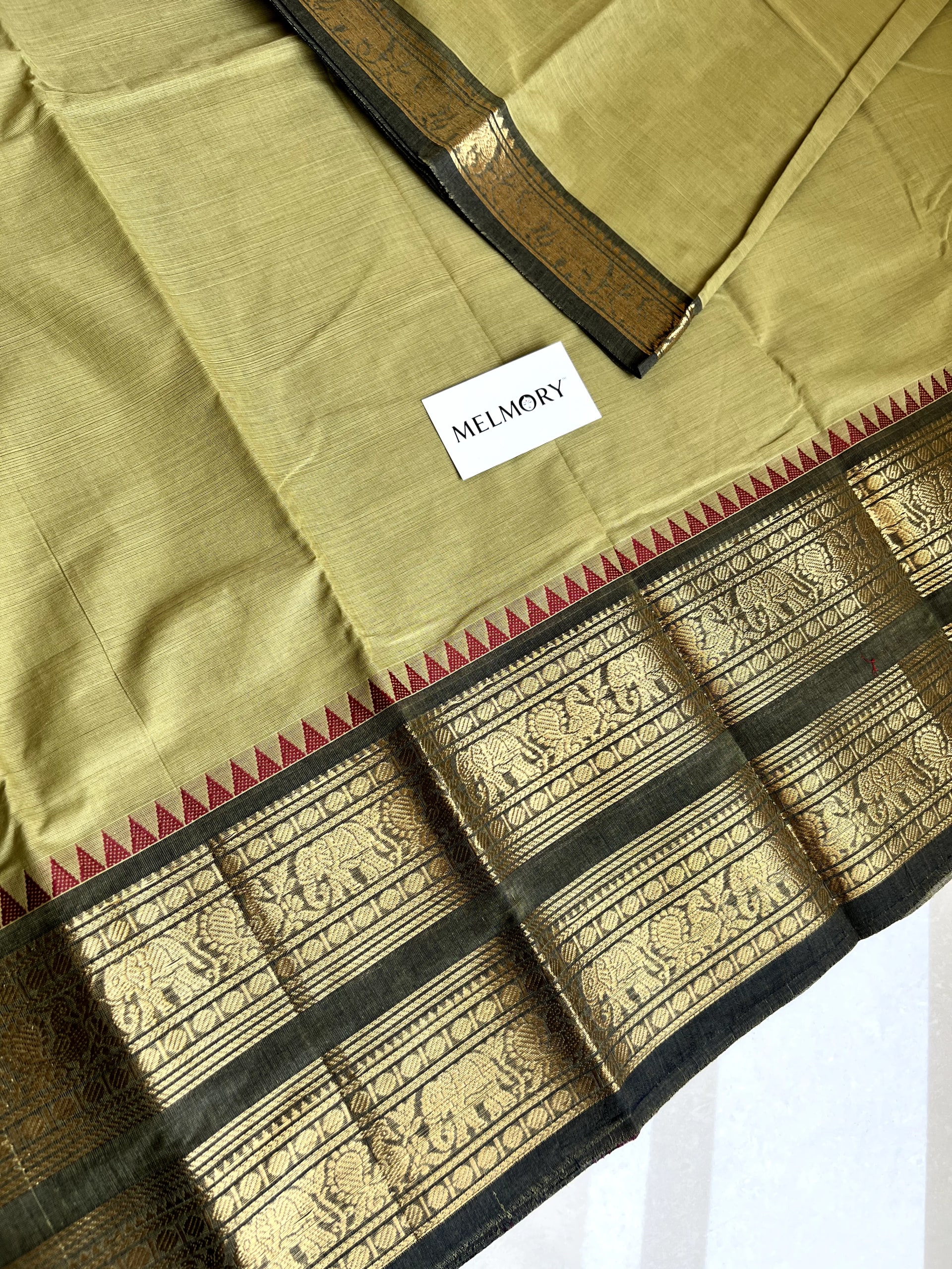 Double Zari Border Kanchi Cotton Saree - Dusty Green