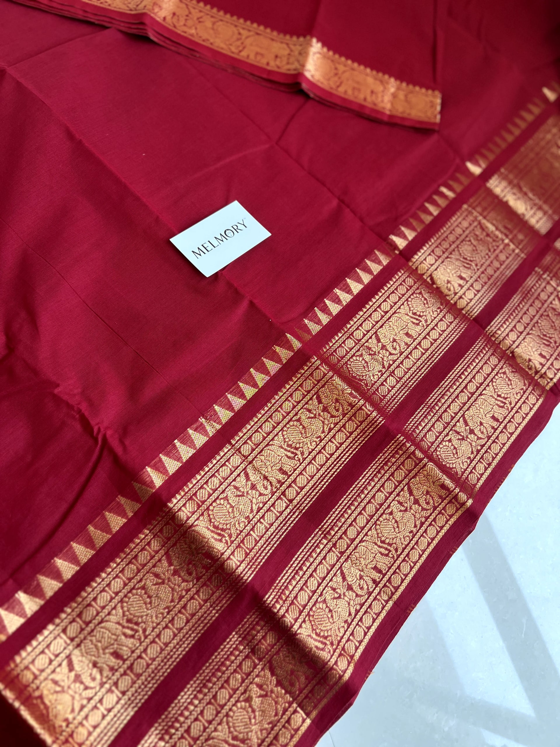 Double Zari Border Kanchi Cotton Saree - Deep Red