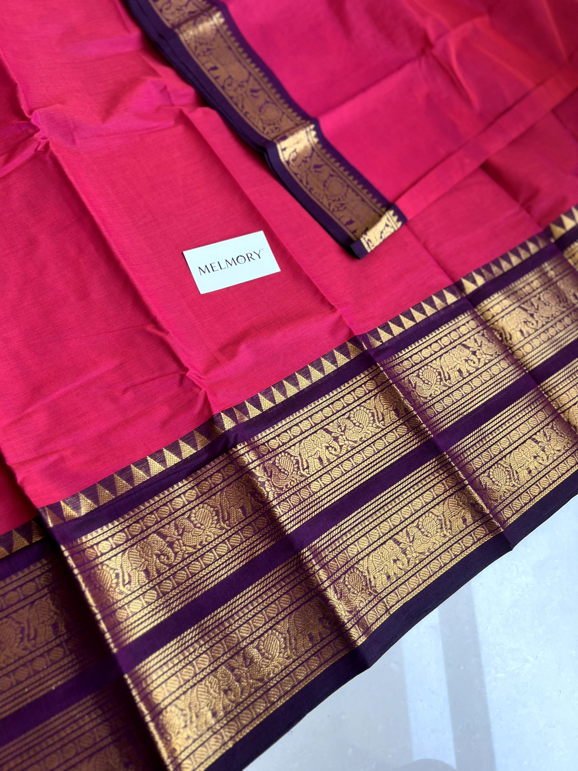 Double Zari Border Kanchi Cotton Saree - Vibrant Pink with Purple