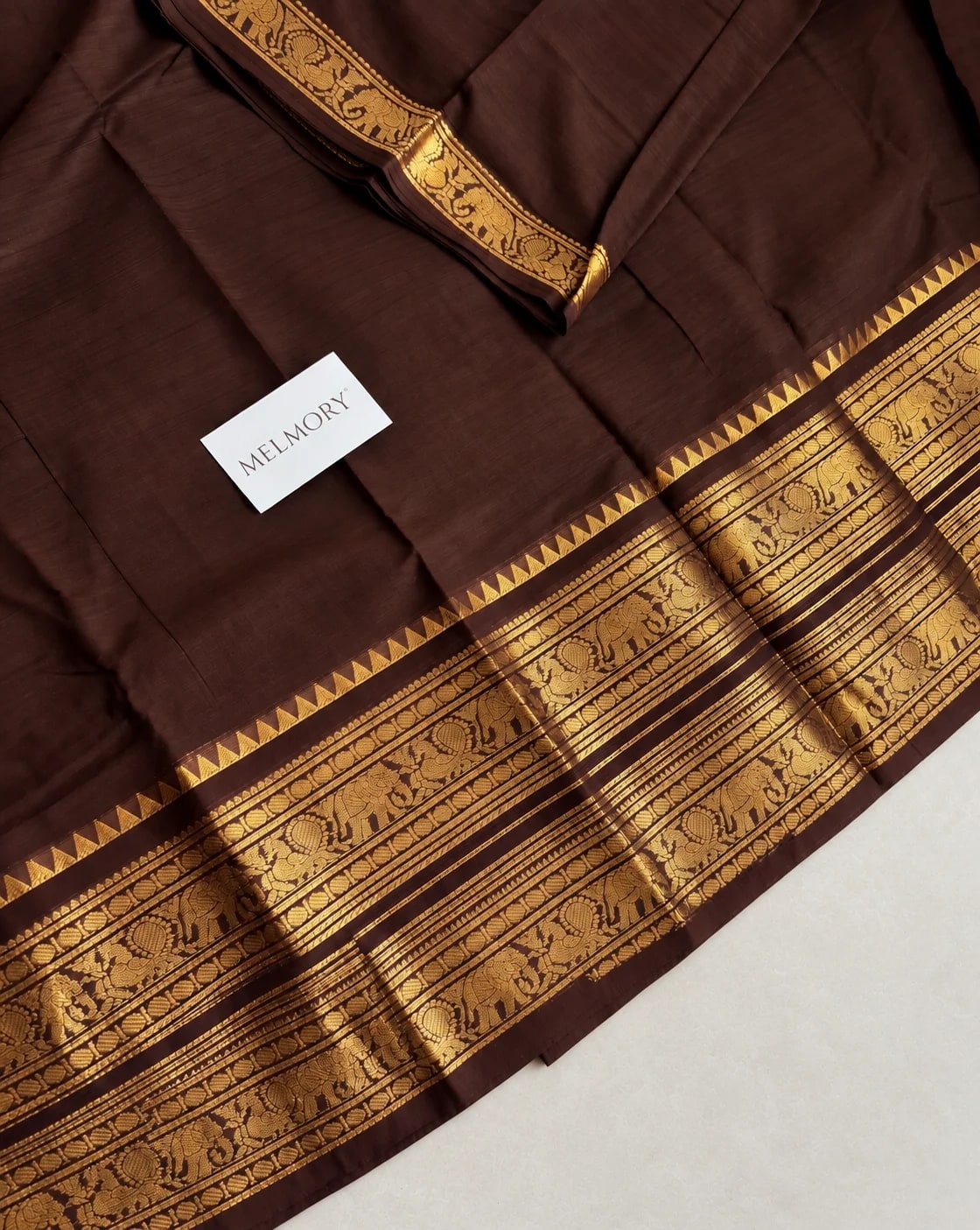 Double Zari Border Kanchi Cotton Saree - Coffee Brown