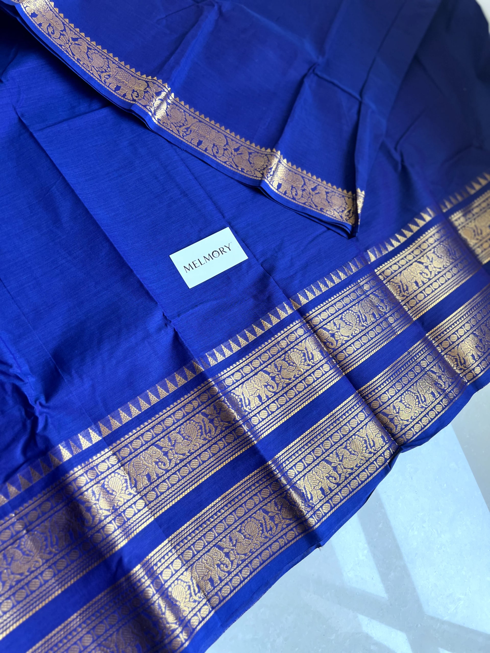 Double Zari Border Kanchi Cotton Saree - Royal Blue