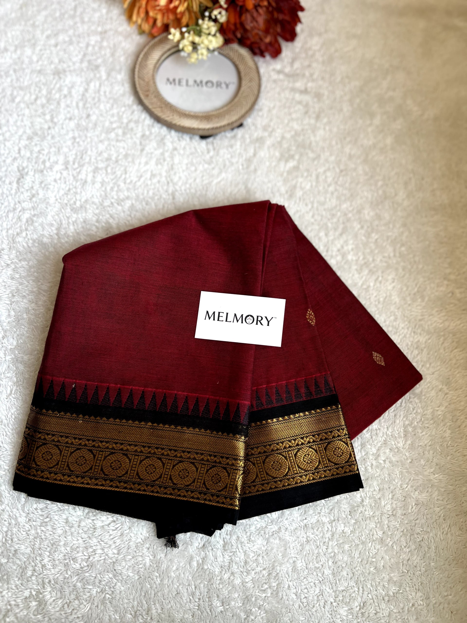 Kanchi Cotton Saree - Classic Maroon with Contrast Black Zari Border