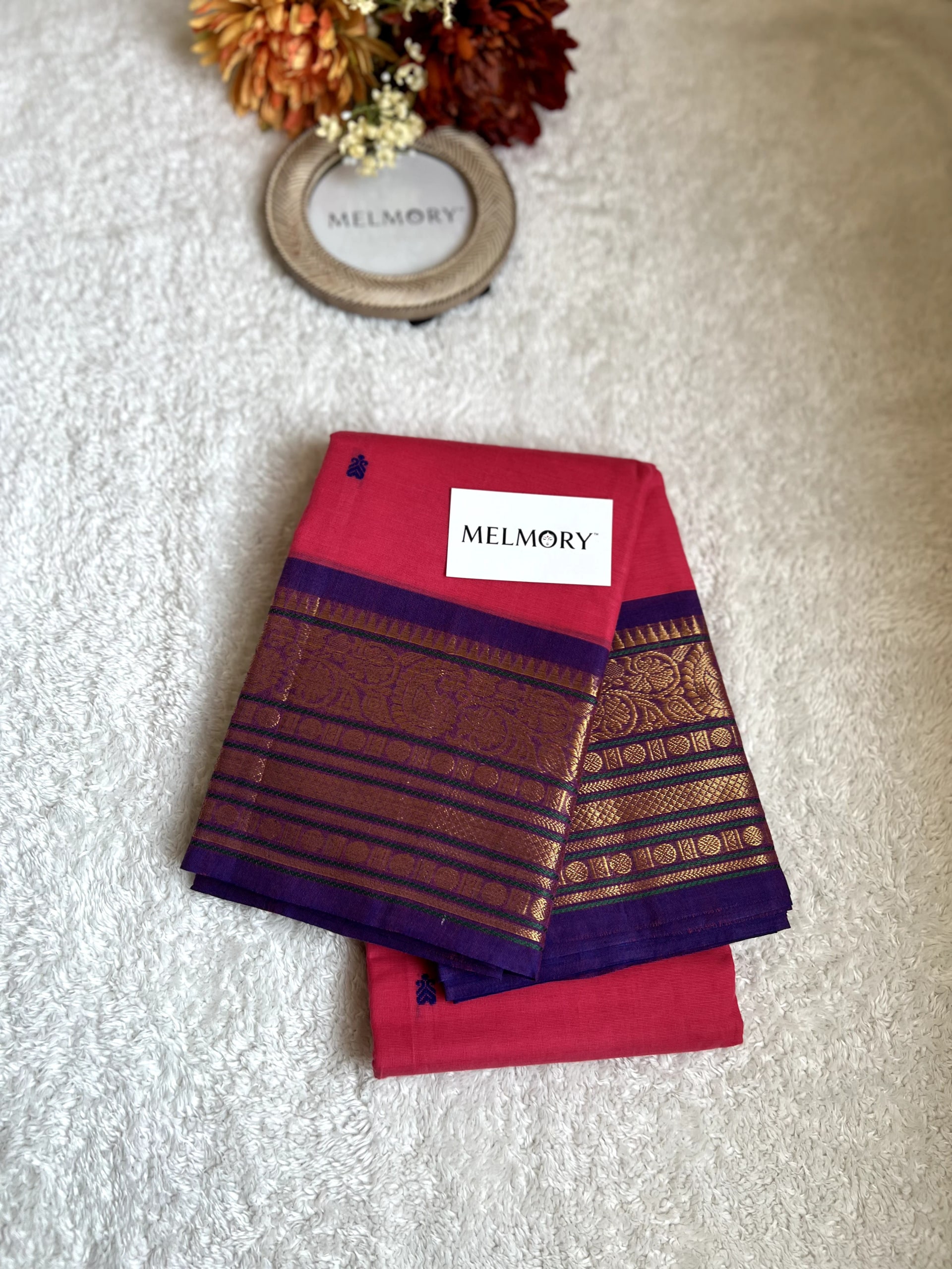 Kanchi Cotton Saree - Bright Pink with Purple Zari Border