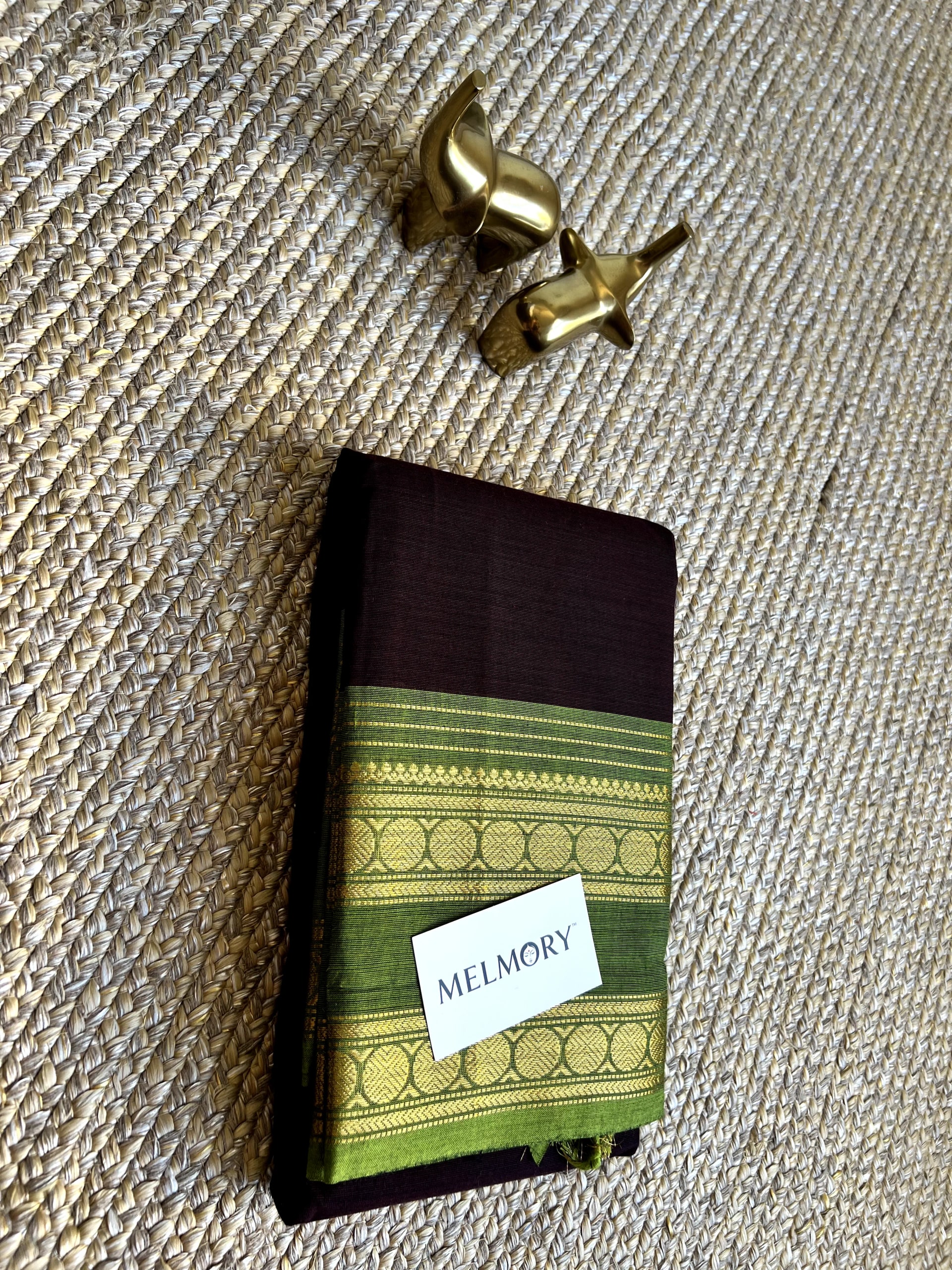 Kanchi Cotton Saree - Maroon with Leaf Green Zari Border