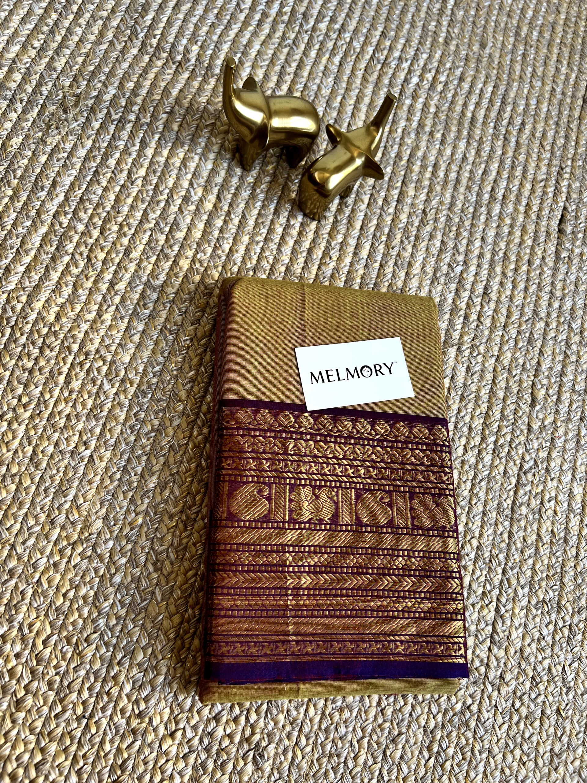 Kanchi Cotton Saree - Mustard Gold with Purple Zari Border