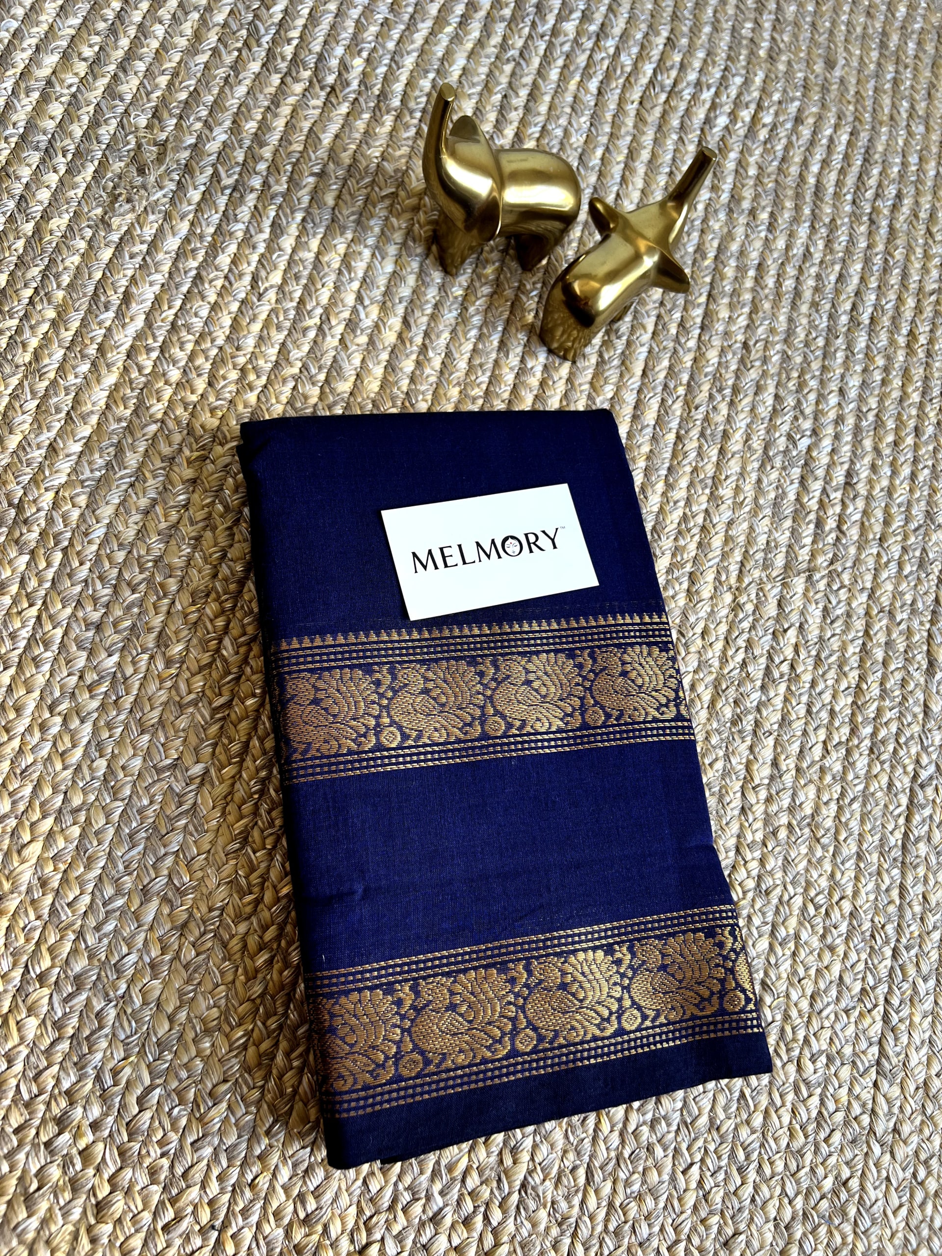 Kanchi Cotton Saree - Royal Blue with Gold Zari Border