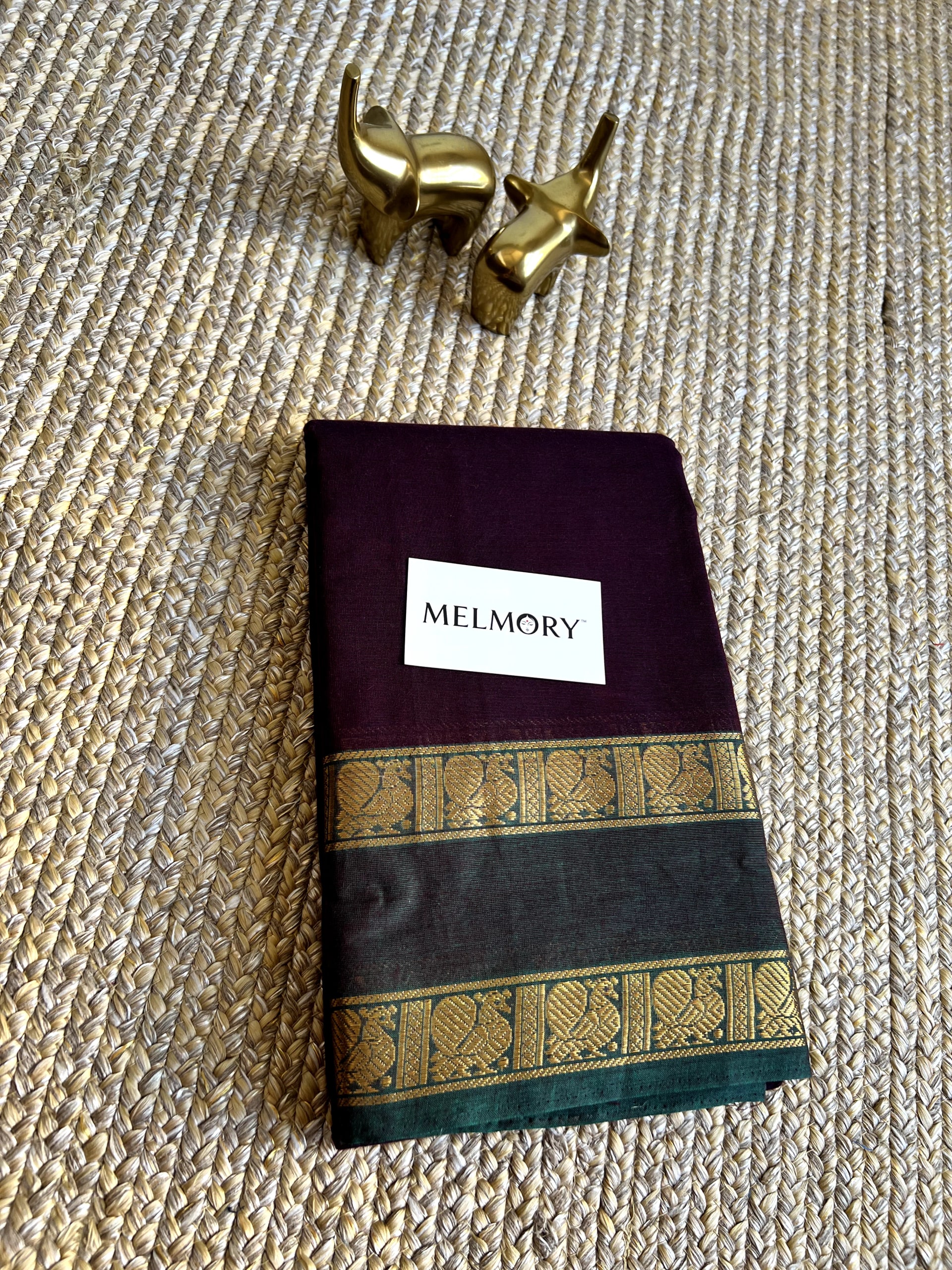 Kanchi Cotton Saree - Deep Maroon with Dark Green Zari Border
