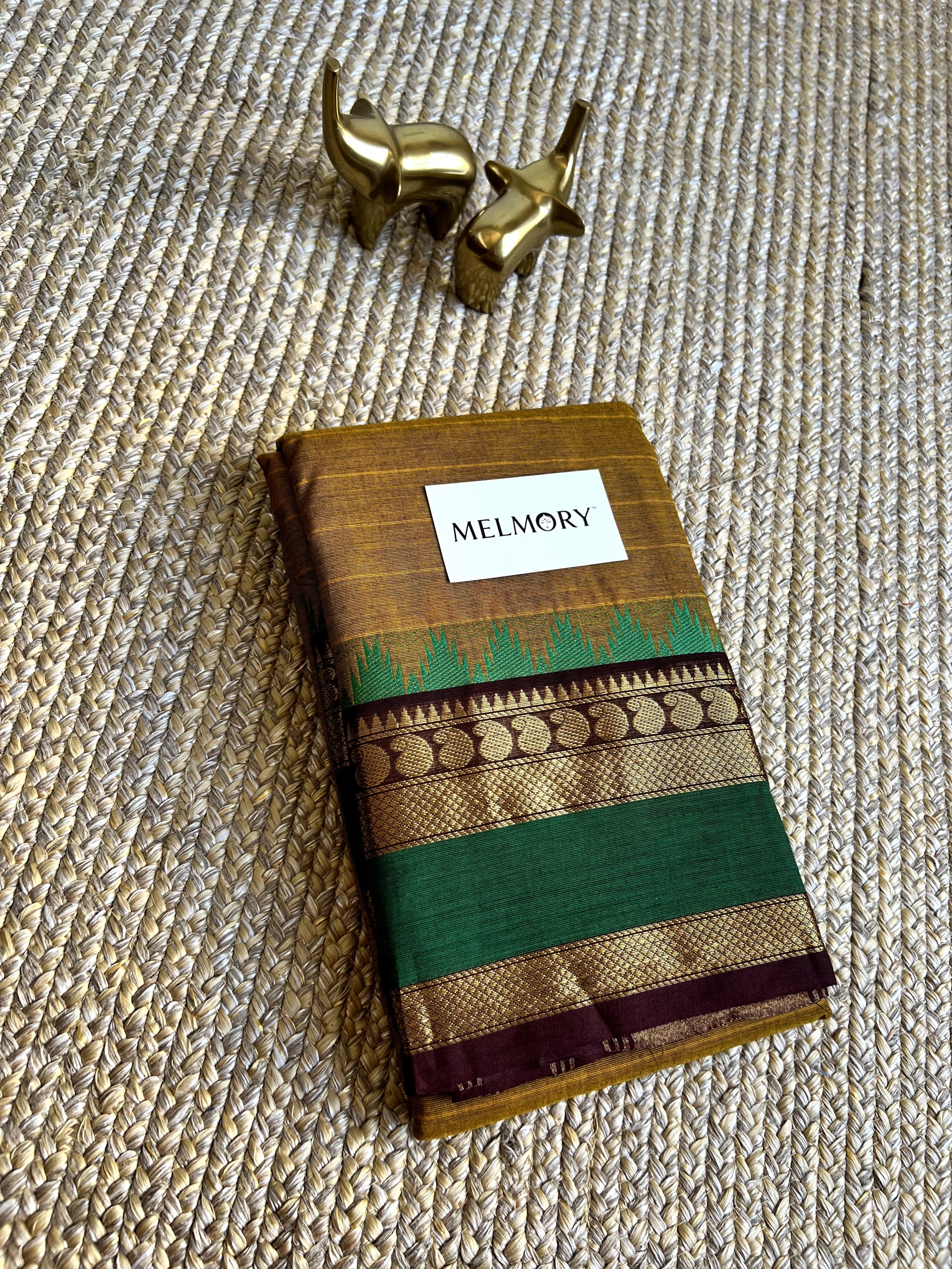 Kanchi Cotton Saree - Mustard Yellow with Deep Green Zari Border