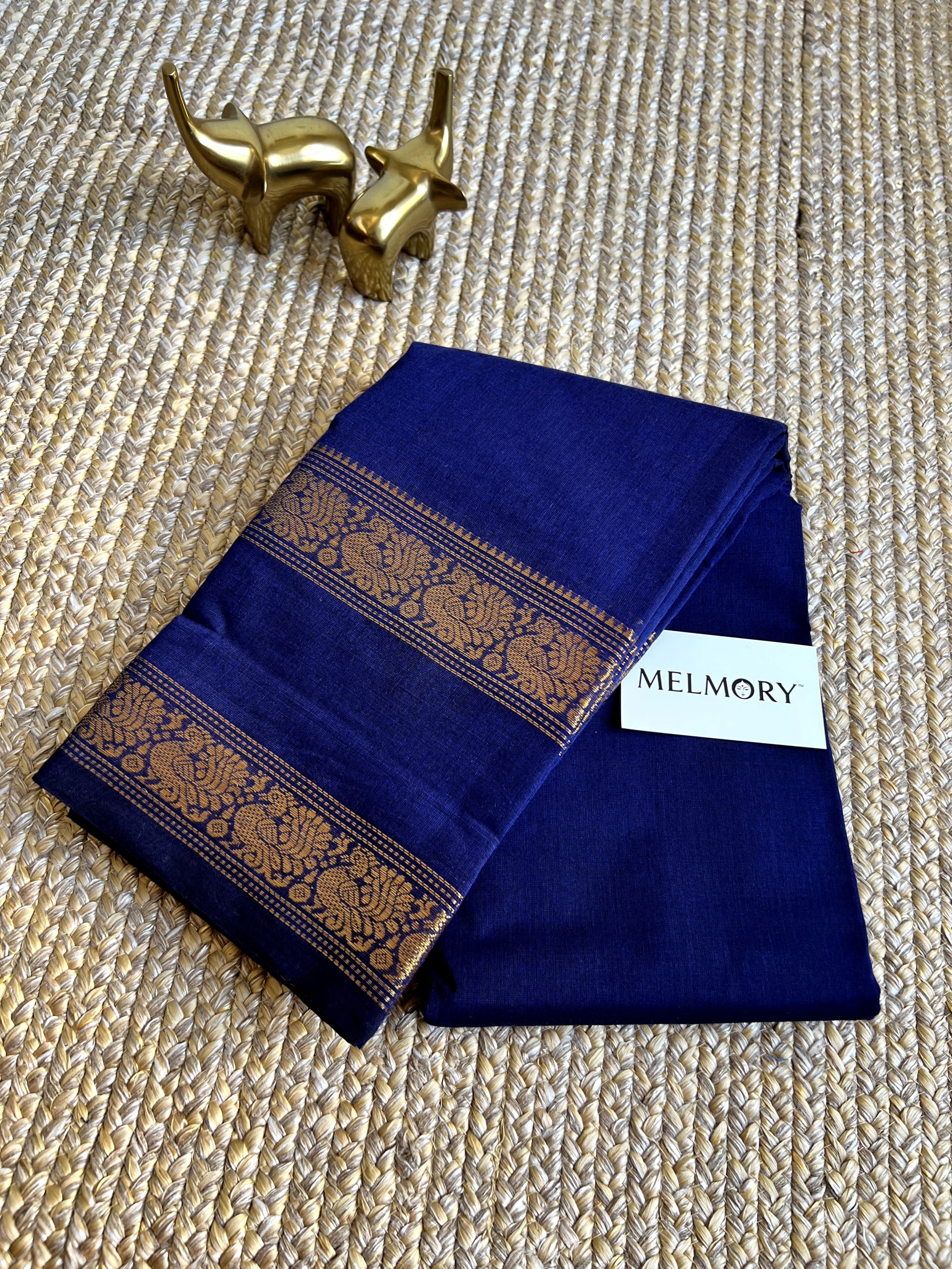 Kanchi Cotton Saree - Royal Blue with Gold Zari Border