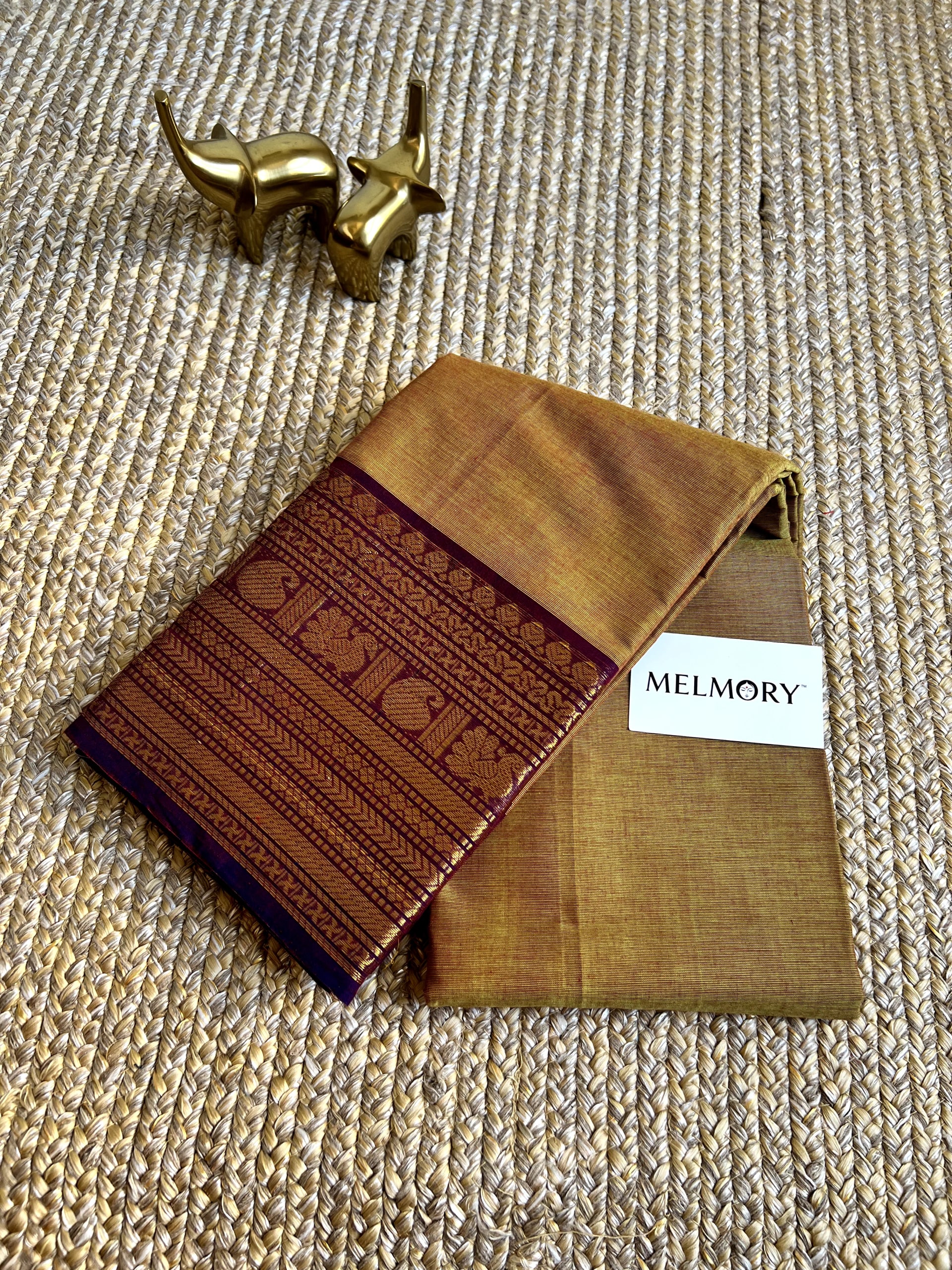 Kanchi Cotton Saree - Mustard Gold with Purple Zari Border