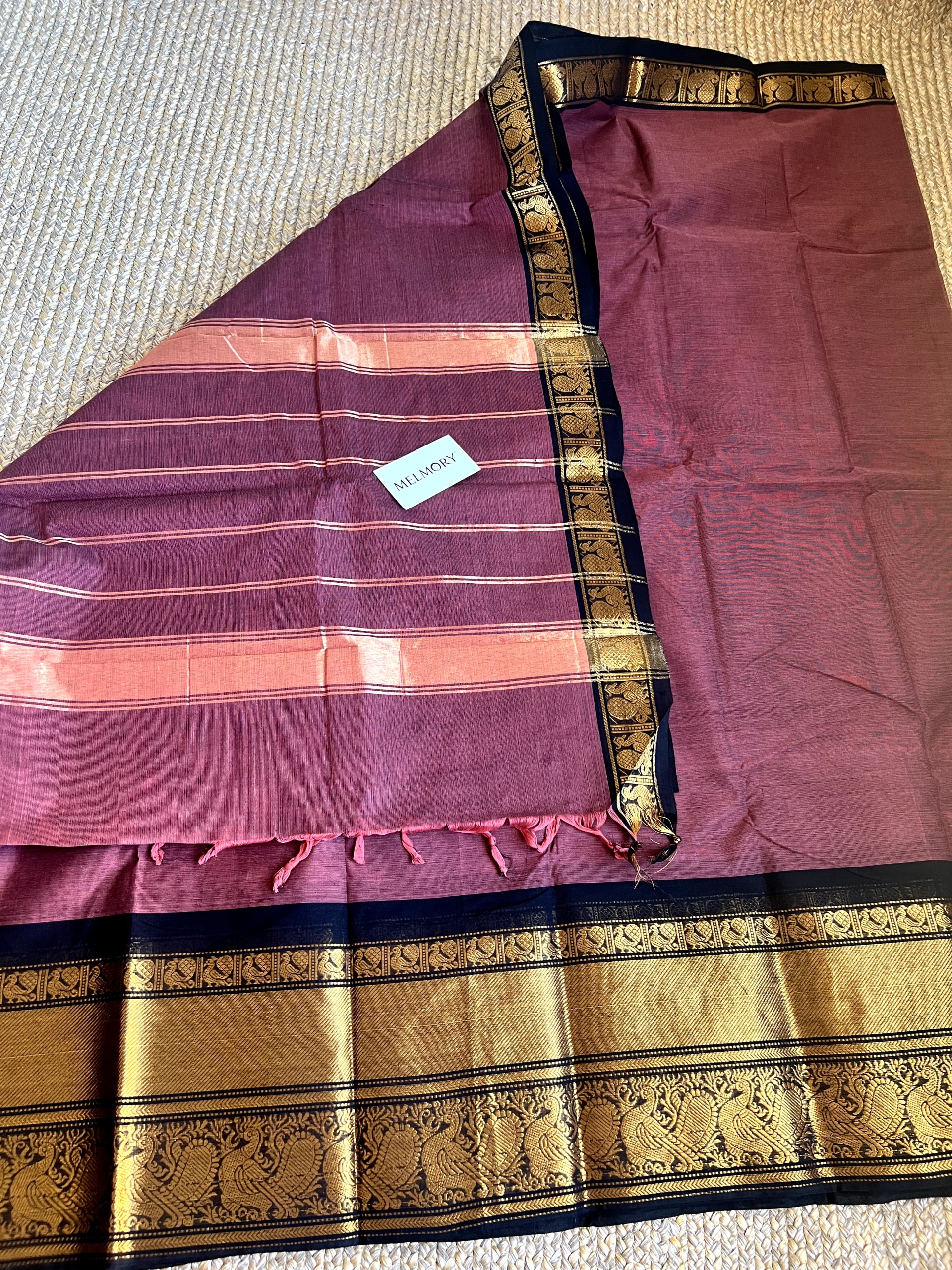 Kanchi Cotton Saree - Dusty Pink with Black Zari Border